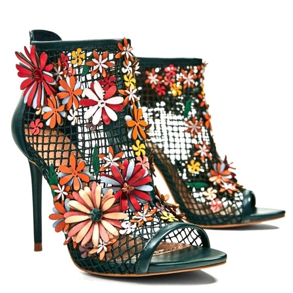 Zara Shoes - Zara Green Colorful Floral Mesh Heeled Bootie